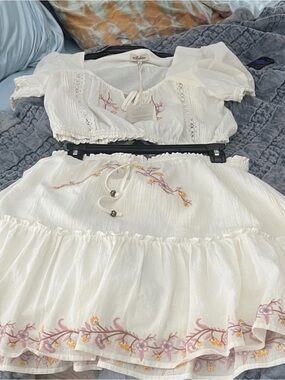 NWT Arnhem Embroidered Two-Piece Crop Top & Skirt Set